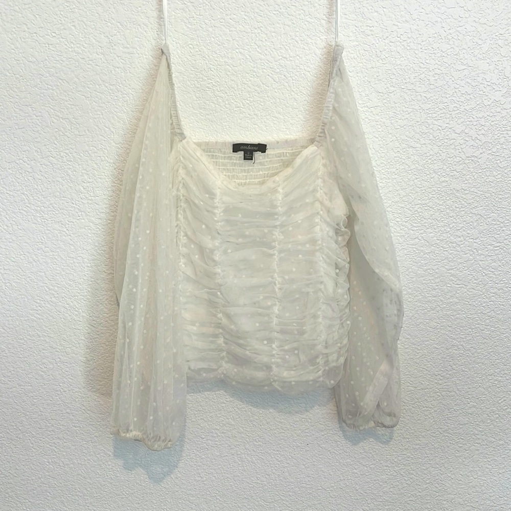White crop long sleeve sheer poka-dot